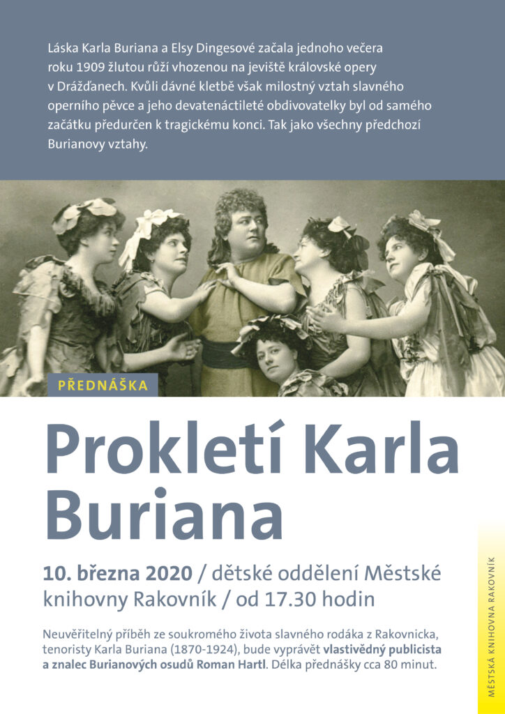 Pozvánka na přednášku "Prokletí Karla Buriana" 10. 3. 2020 od 17.30 v dětském oddělení Městské knihovny Rakovník